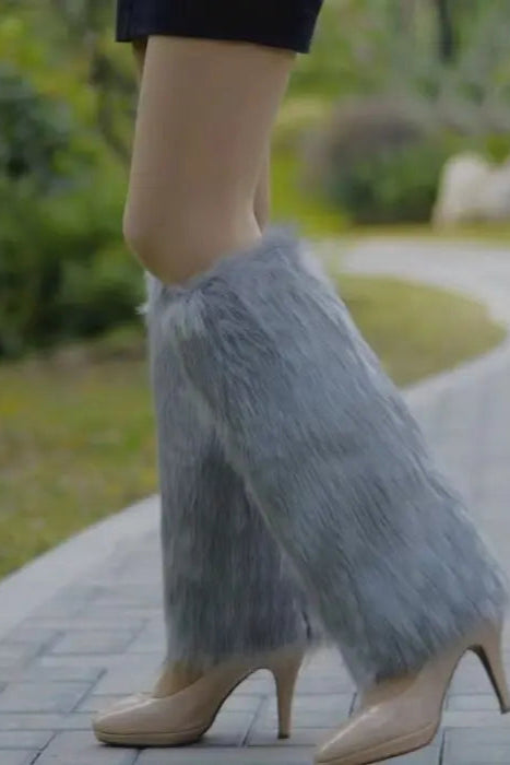 Sleek Plain Faux Fur Plain Faux Leg Warmers - Image #1