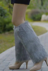 Sleek Plain Faux Fur Plain Faux Leg Warmers - Image #1