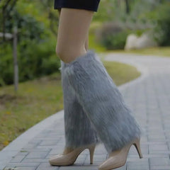 Sleek Plain Faux Fur Plain Faux Leg Warmers - Image #1