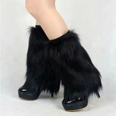 Sleek Plain Faux Fur Plain Faux Leg Warmers - Image #2