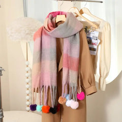 Pompom Tassels Wool Scarf - Image #2