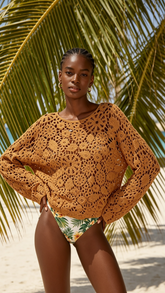 Caramel Crochet Sweater for Women | Lightweight Statement Knit