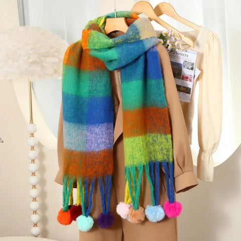 Pompom Tassels Wool Scarf - Image #4