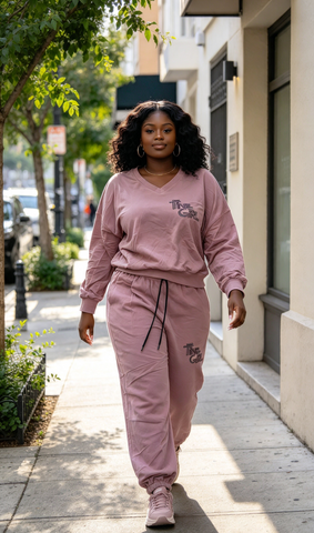 Women's V-Neck Tracksuit Set –  Top & Joggers