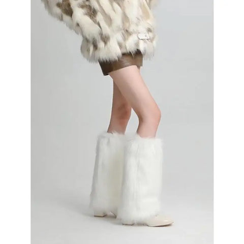 Sleek Plain Faux Fur Plain Faux Leg Warmers - Image #3