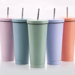 750ml/25oz Stainless Steel Travel Mug with Straw and Lid and straw cleaner - Image #1