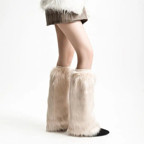 Sleek Plain Faux Fur Plain Faux Leg Warmers - Image #4