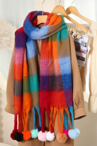 Pompom Tassels Wool Scarf - Image #1