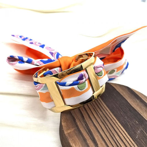 Geometric Patterned & Polished Gold Scarf Bracelet