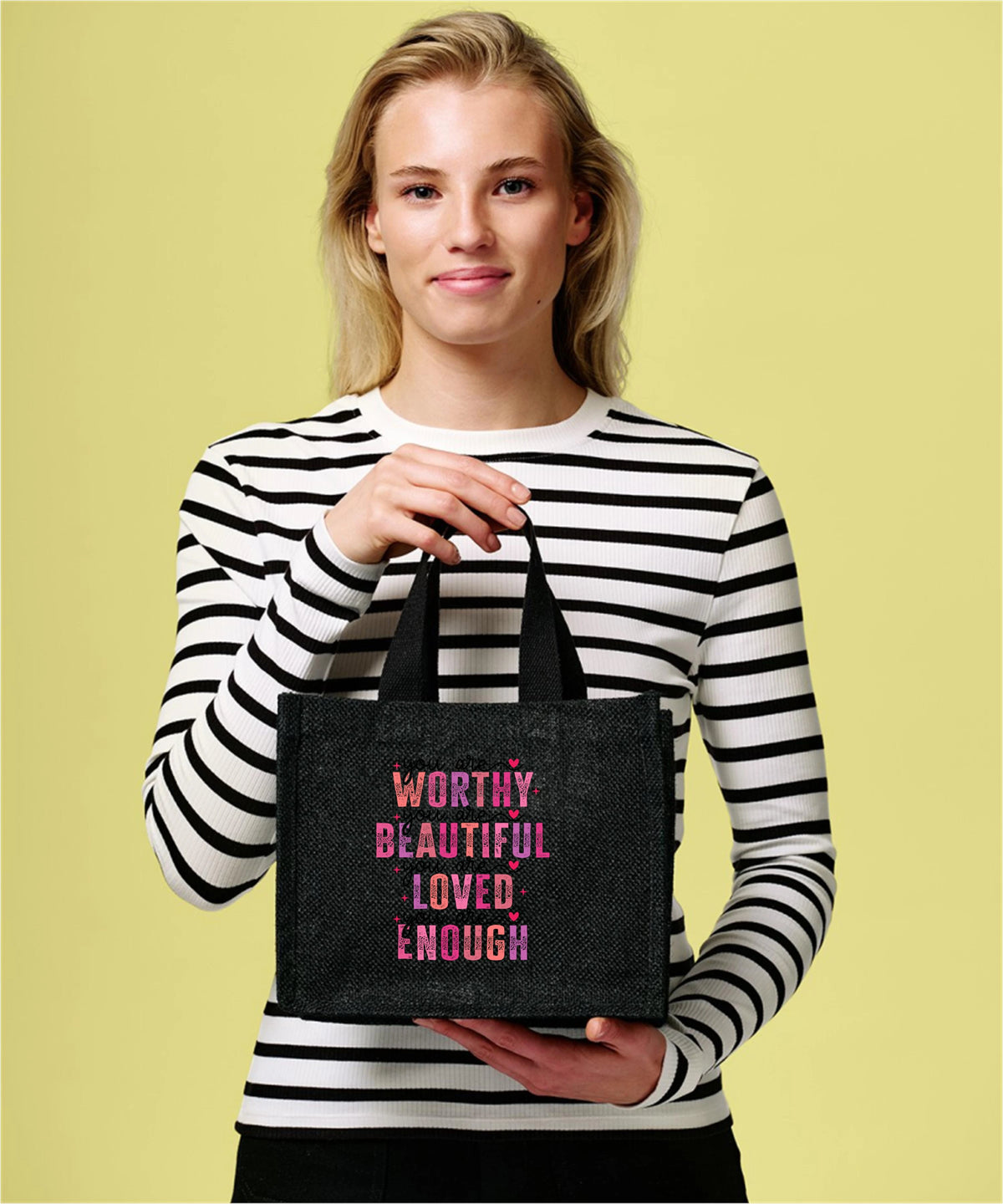 Worthy. Beautiful. Loved. Enough. – Empowerment Jute Tote Bag