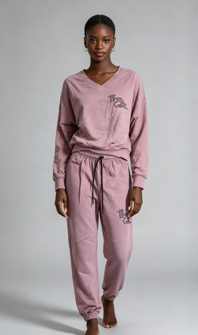 Women's V-Neck Tracksuit Set –  Top & Joggers
