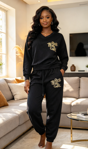 Women's V-Neck Tracksuit Set –  Top & Joggers