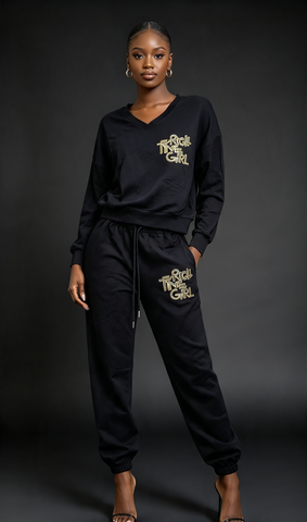 Women's V-Neck Tracksuit Set –  Top & Joggers