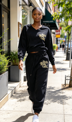 Women's V-Neck Tracksuit Set –  Top & Joggers