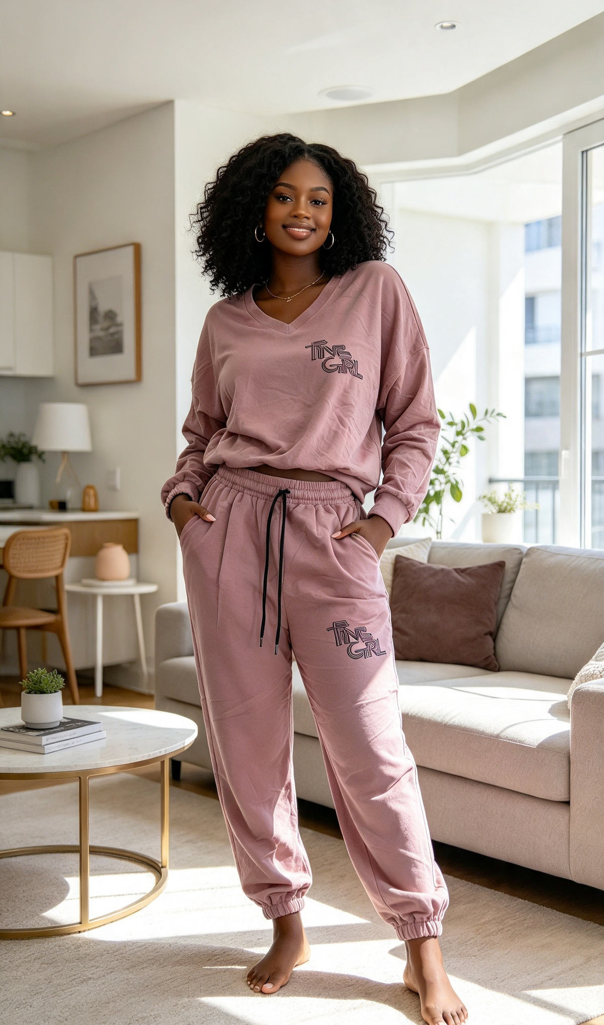 Women's V-Neck Tracksuit Set –  Top & Joggers