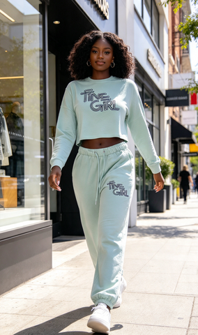Mint Cropped Sweatshirt & Jogger Set