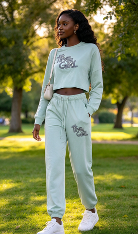 Mint Cropped Sweatshirt & Jogger Set