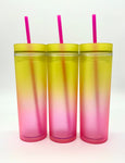 Multicoloured Tumbler with Straw – PINK to Yellow