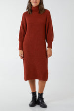 Chunky Knit Roll Neck Midi Dress - Image #2