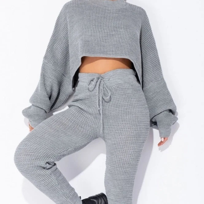 Waffle Knit Crop Jumper Loungewear set - Image #2