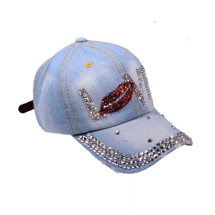 Love and Lips Studded Denim Face Cap