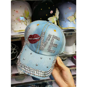 Love and Lips Studded Denim Face Cap